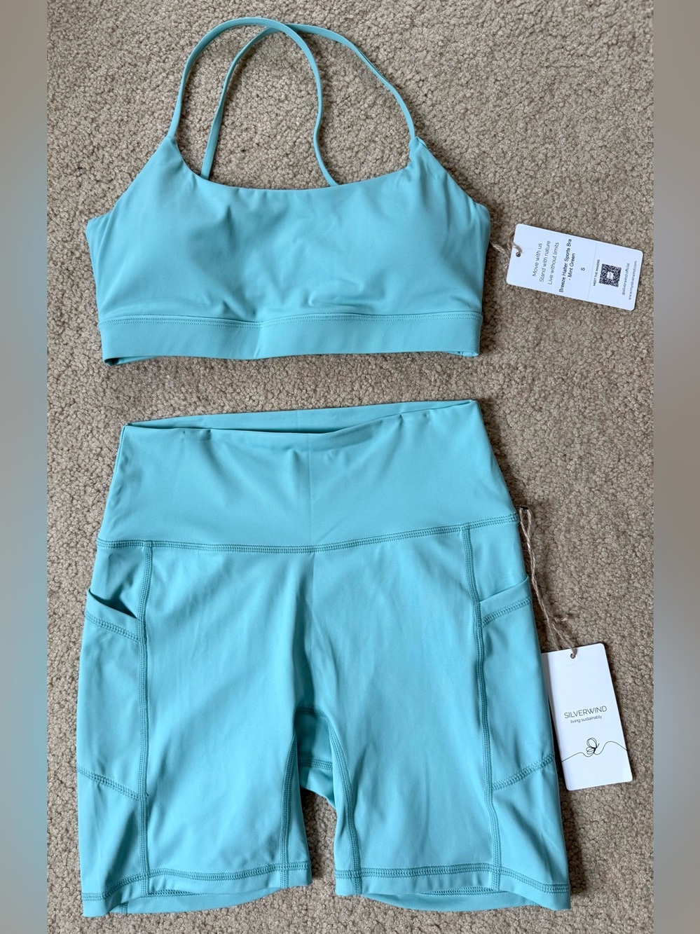 SILVERWIND Halter Sports Bra & High-waisted Pockets Biker Shorts Set NWT - Picture 4 of 7